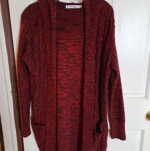 Long sleeved red knit cardigan